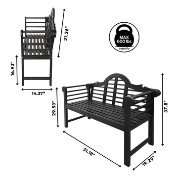 Lutyens Arched 600-Lbs Support Acacia Wood Outdoor Garden Patio Bench - JONATHAN Y